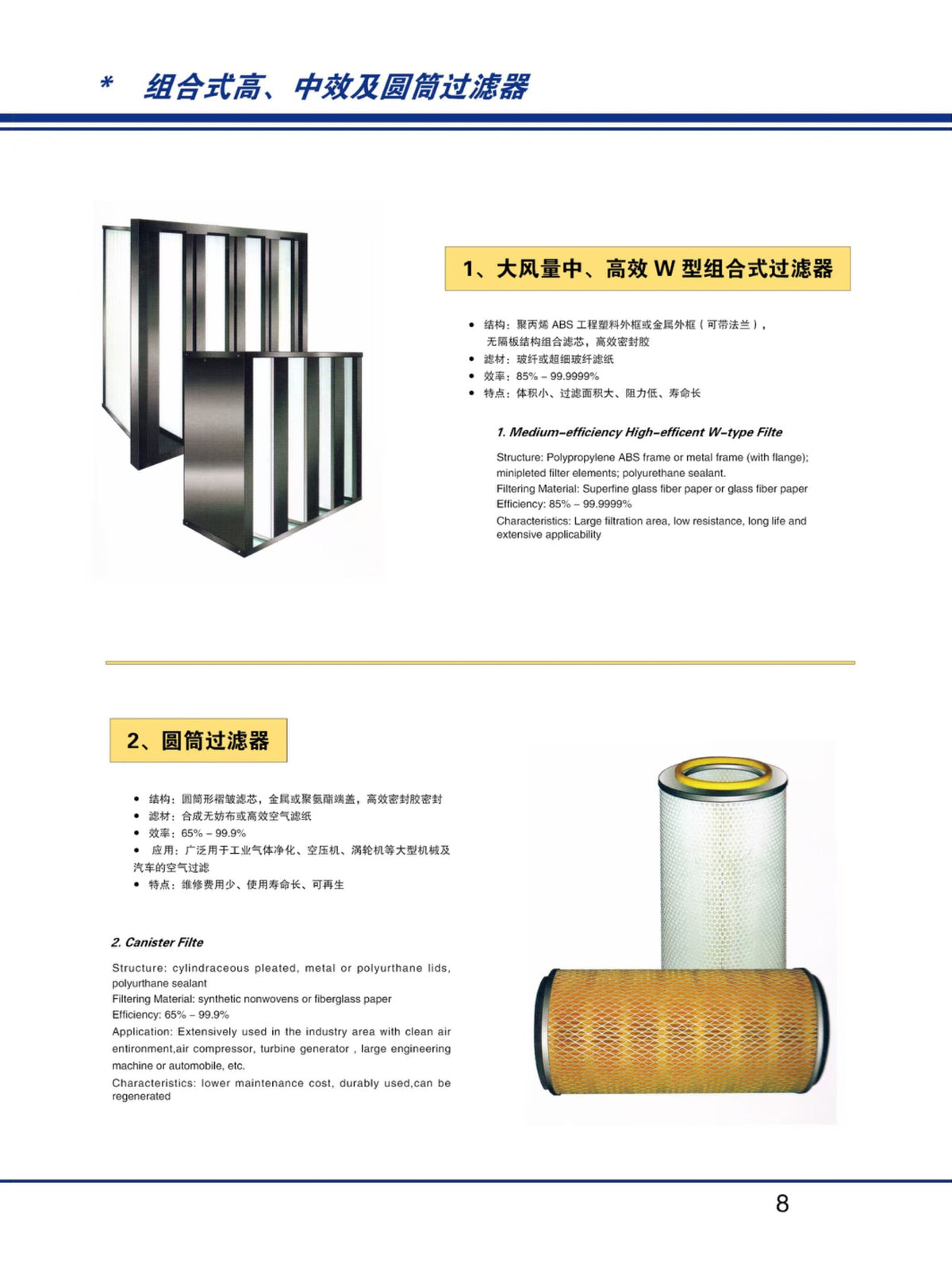 Cylindrical cartridge filter — catalogue reference